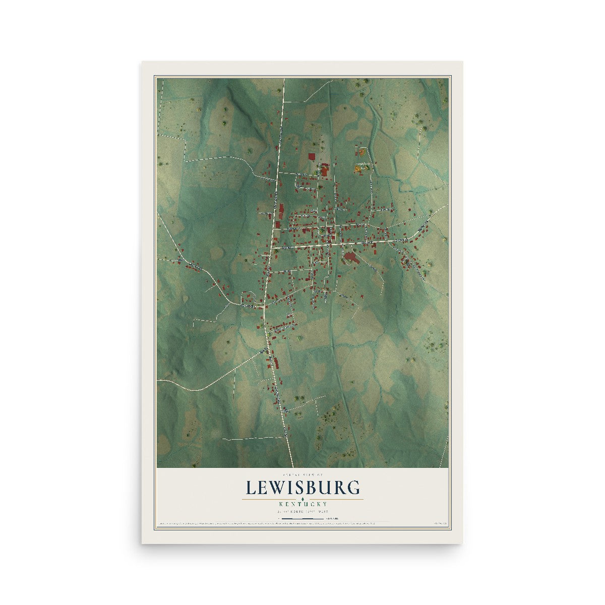 Map of Lewisburg, Kentucky, 12 x 18 inch unframed archival matte print