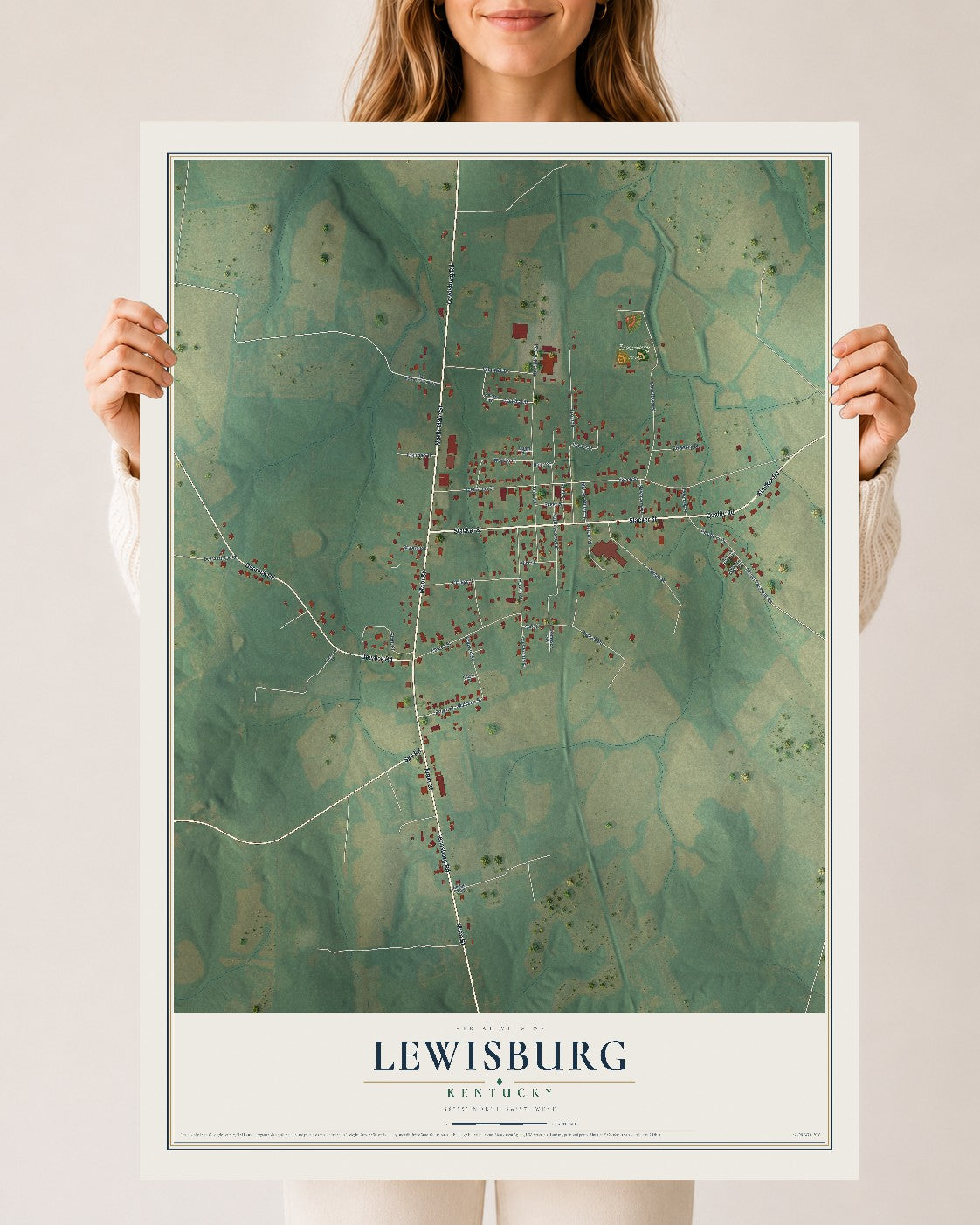 Map of Lewisburg, Kentucky, 24 x 36 inch unframed archival matte print