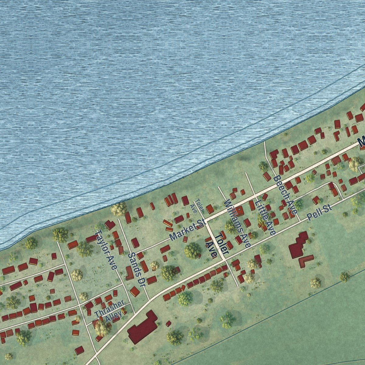 Second close-up of the map of Lewisport, Kentucky print showing more streets and buildings