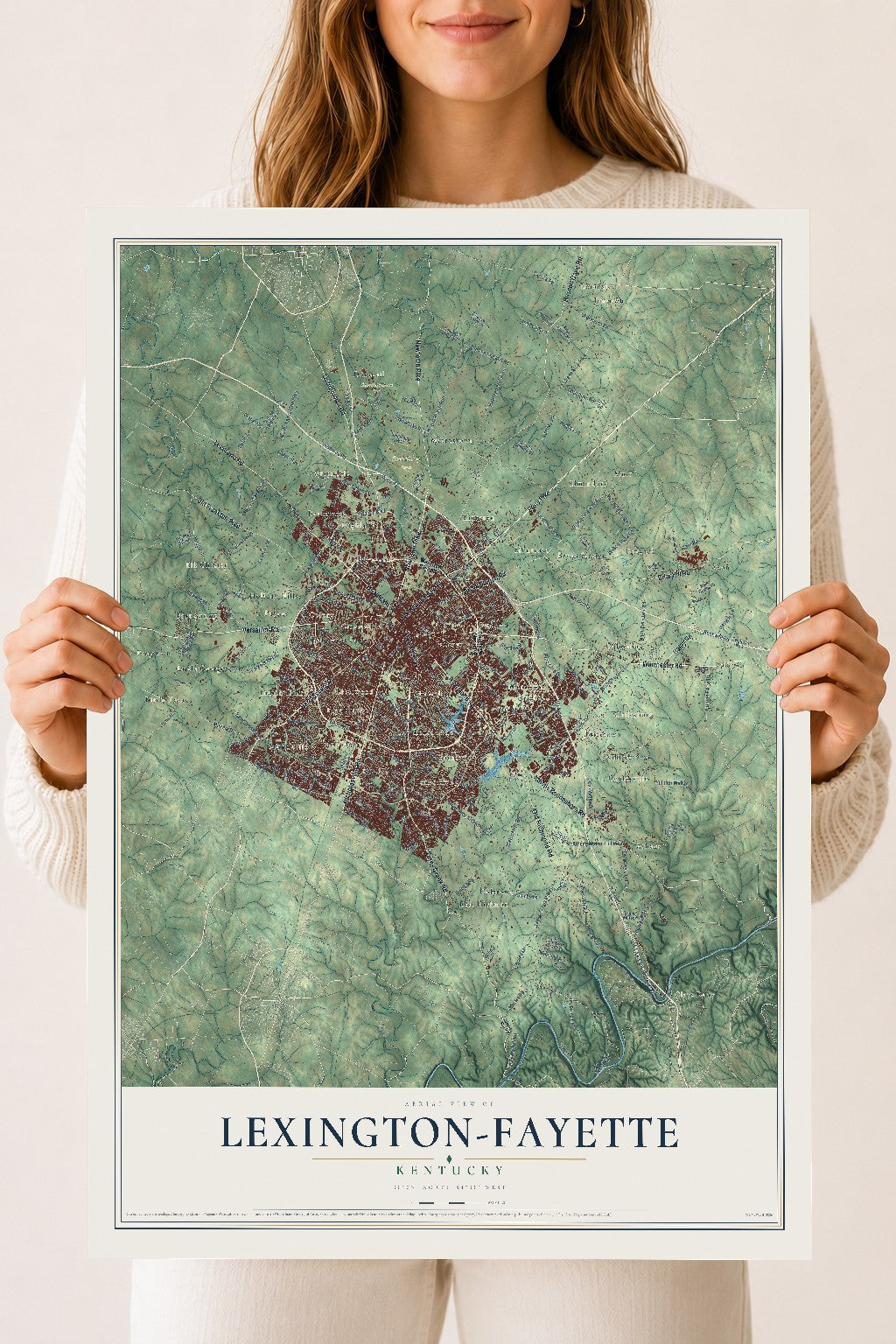 Map of Lexington-Fayette, Kentucky, 18 x 24 inch unframed archival matte print