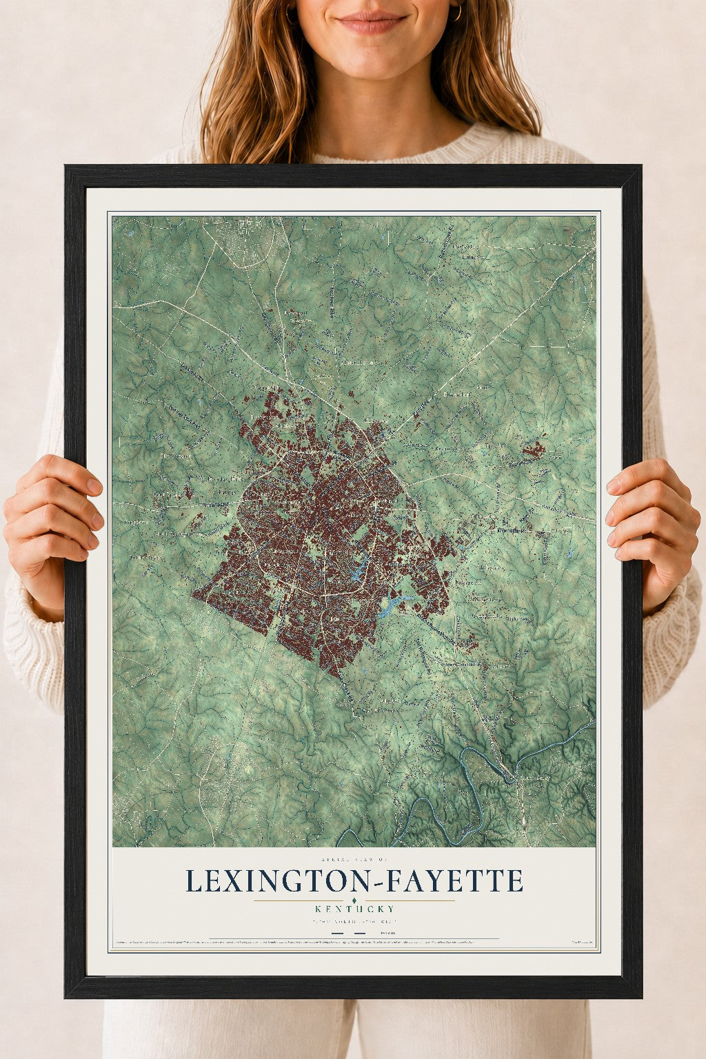 Map of Lexington-Fayette, Kentucky, 18 x 24 inch print in a black wood frame