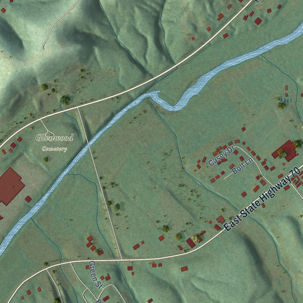Second close-up of the map of Liberty, Kentucky print showing more streets and buildings
