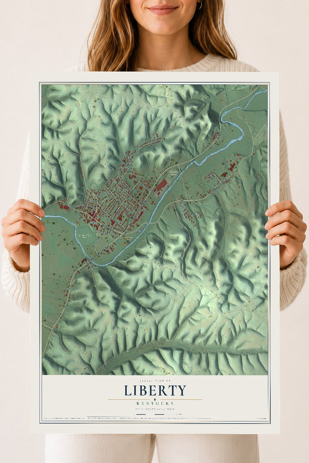 Map of Liberty, Kentucky, 18 x 24 inch unframed archival matte print