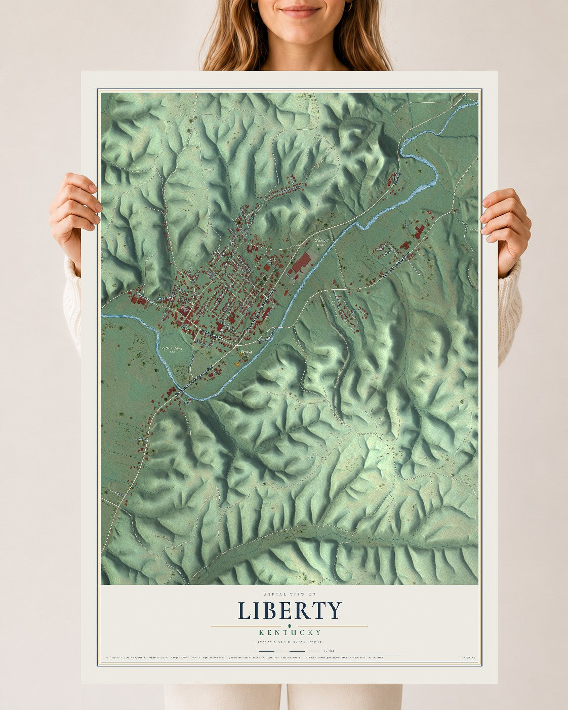 Map of Liberty, Kentucky, 24 x 36 inch unframed archival matte print