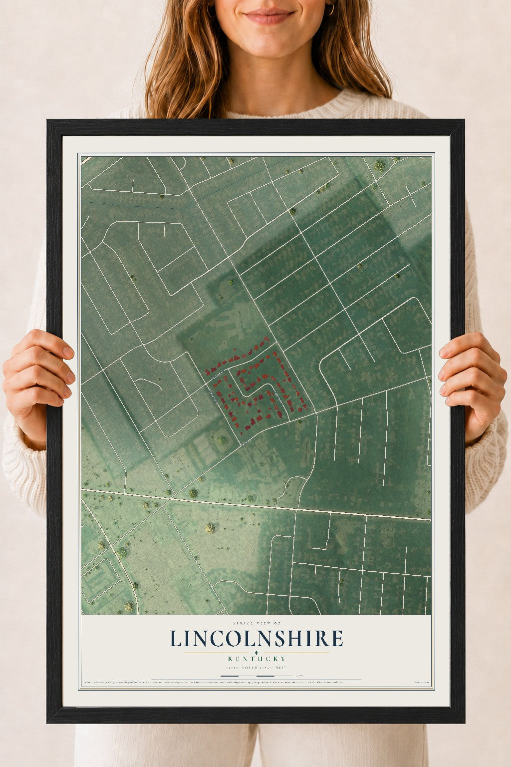 Map of Lincolnshire, Kentucky, 18 x 24 inch print in a black wood frame