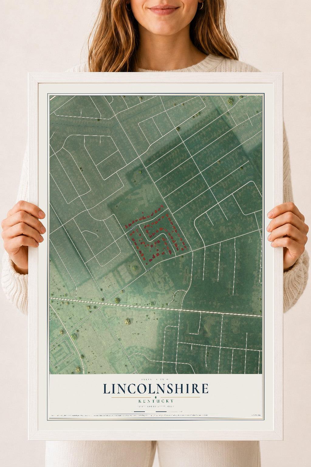 Map of Lincolnshire, Kentucky, 18 x 24 inch print in a white wood frame