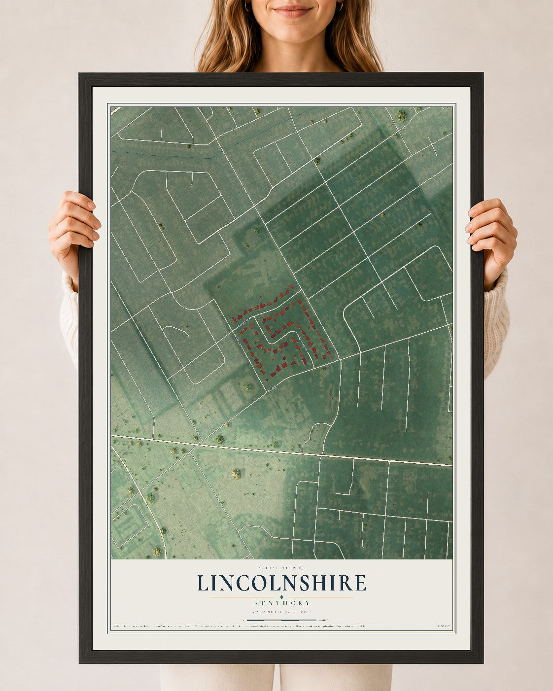 Map of Lincolnshire, Kentucky, 24 x 36 inch print in a black wood frame