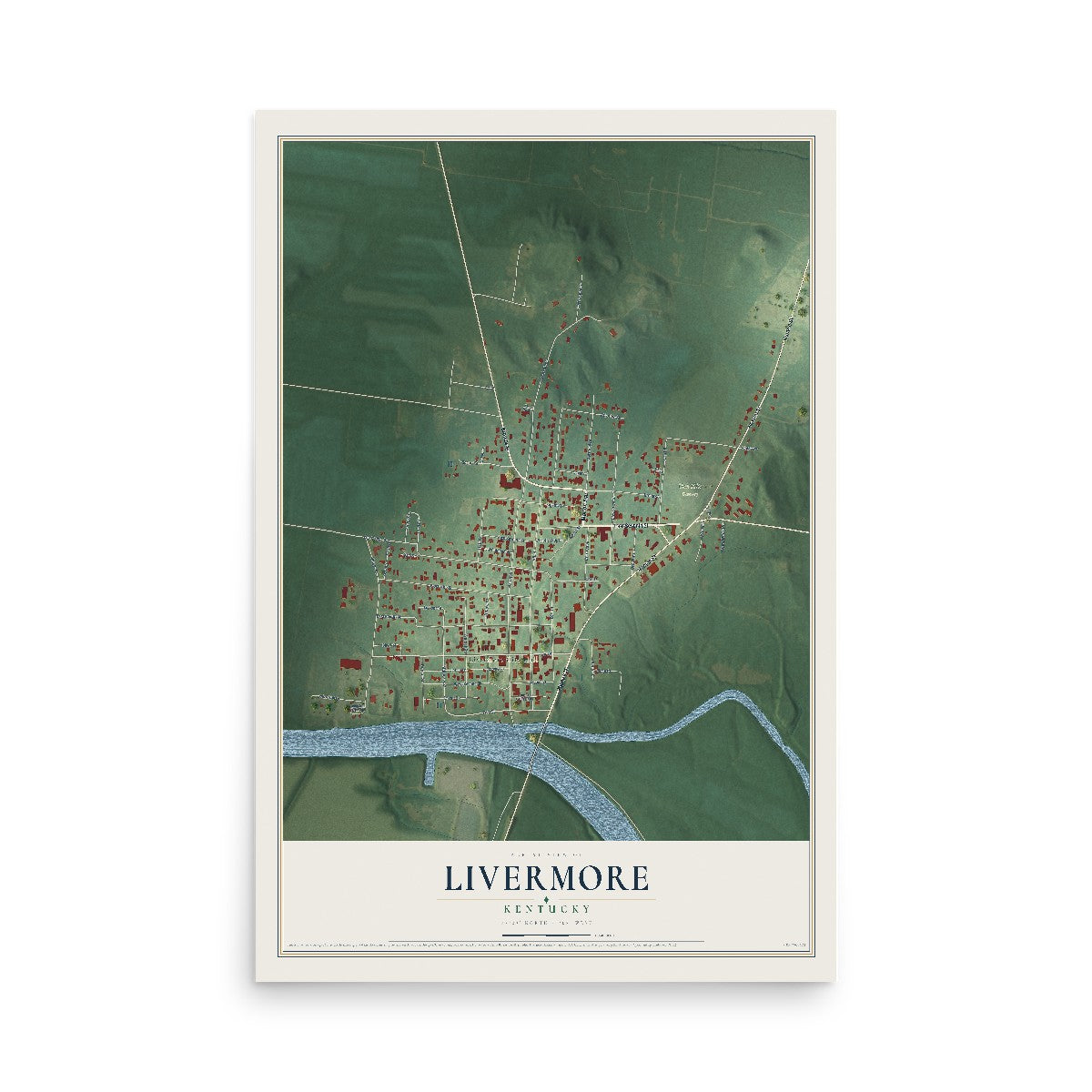 Map of Livermore, Kentucky, 12 x 18 inch unframed archival matte print