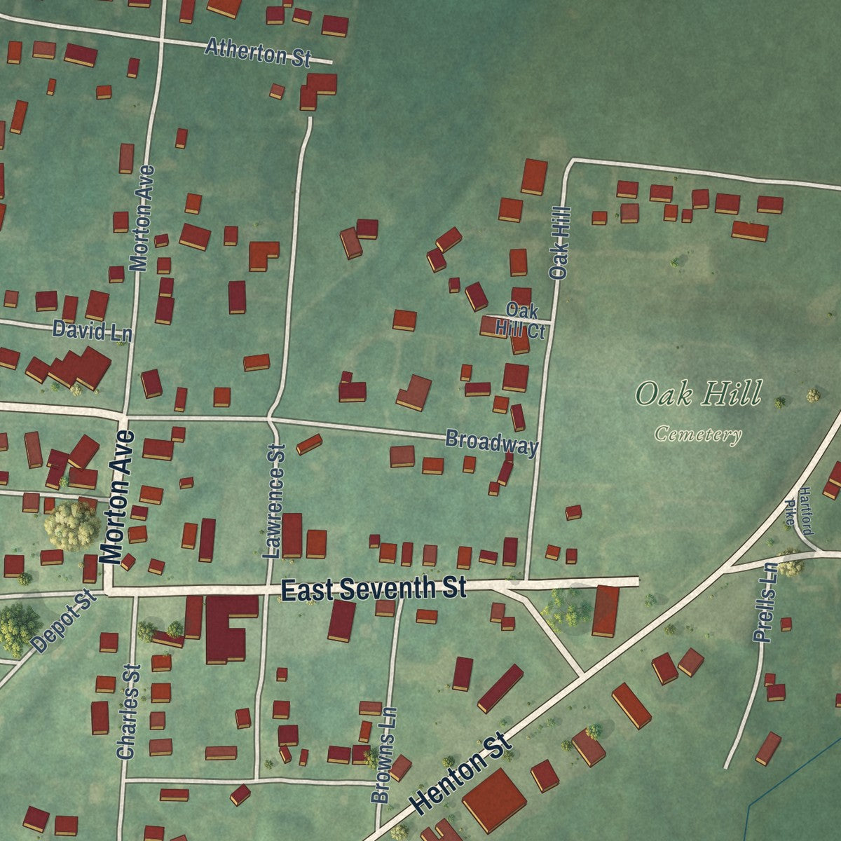 Second close-up of the map of Livermore, Kentucky print showing more streets and buildings