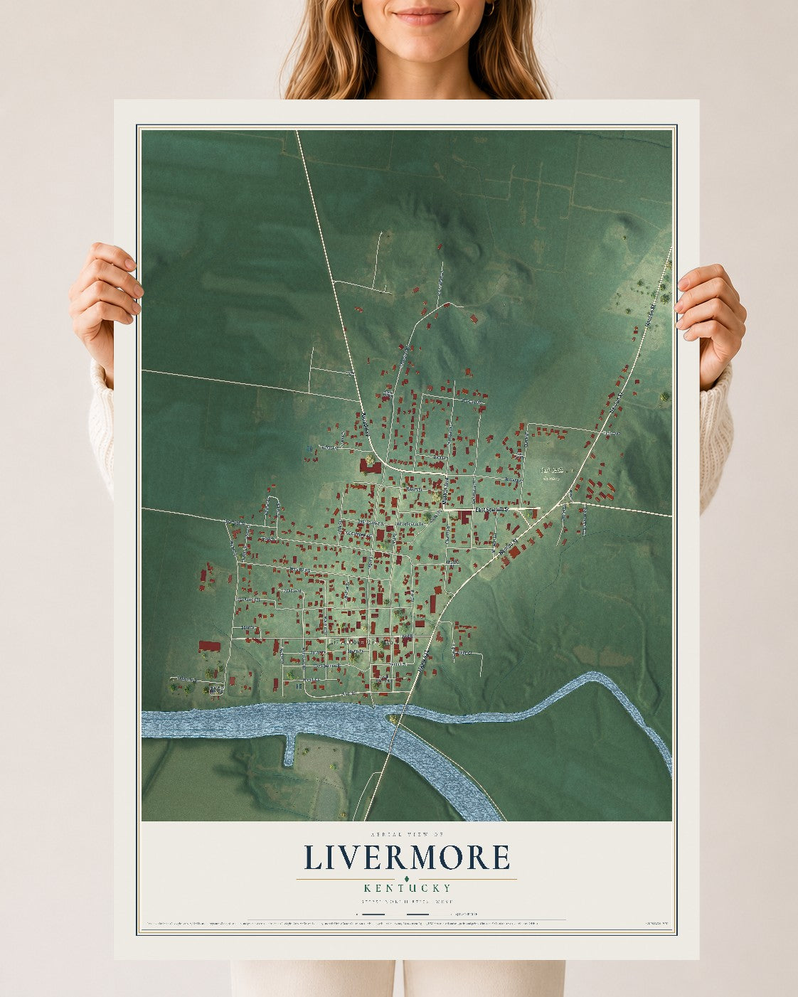 Map of Livermore, Kentucky, 24 x 36 inch unframed archival matte print