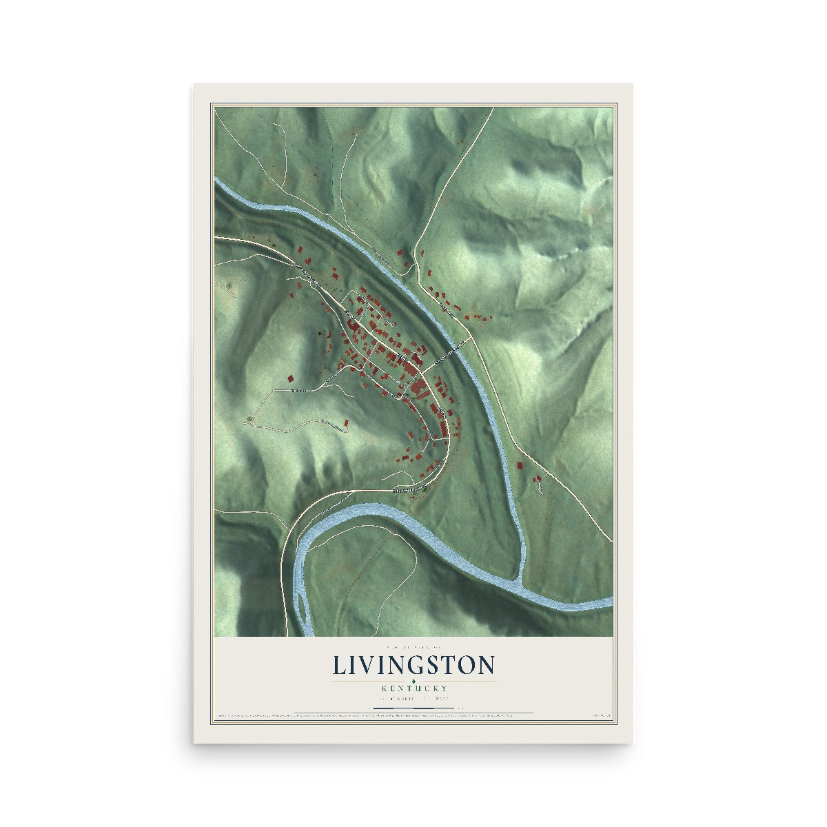Map of Livingston, Kentucky, 12 x 18 inch unframed archival matte print