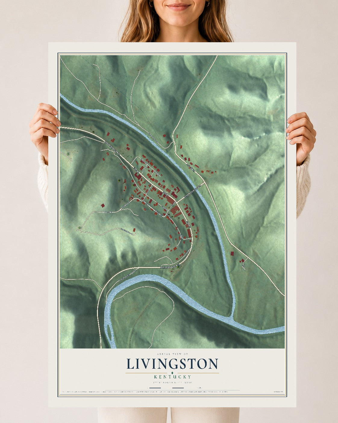 Map of Livingston, Kentucky, 24 x 36 inch unframed archival matte print