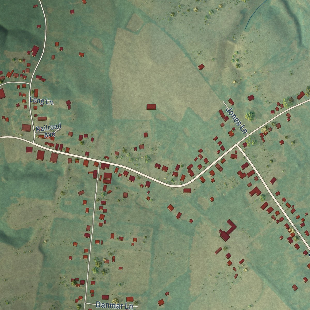 Close-up of the map of Loretto, Kentucky print showing street and building detail