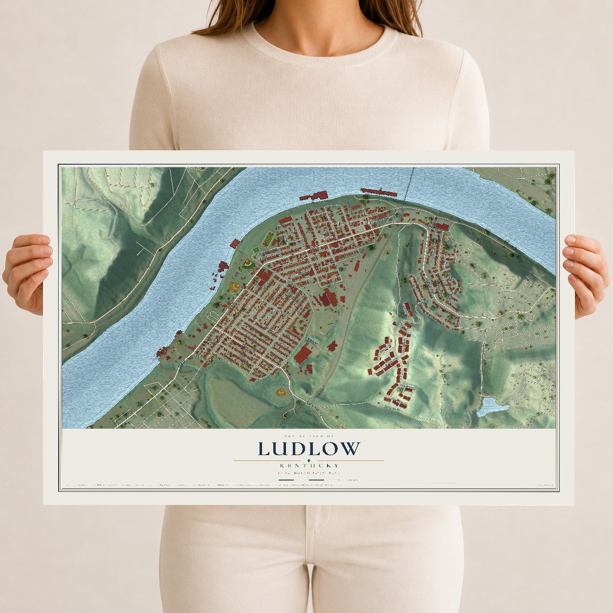 Map of Ludlow, Kentucky, 12 x 18 inch unframed archival matte print