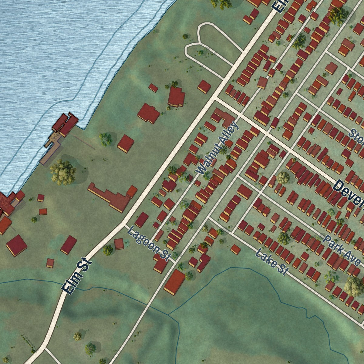 Second close-up of the map of Ludlow, Kentucky print showing more streets and buildings