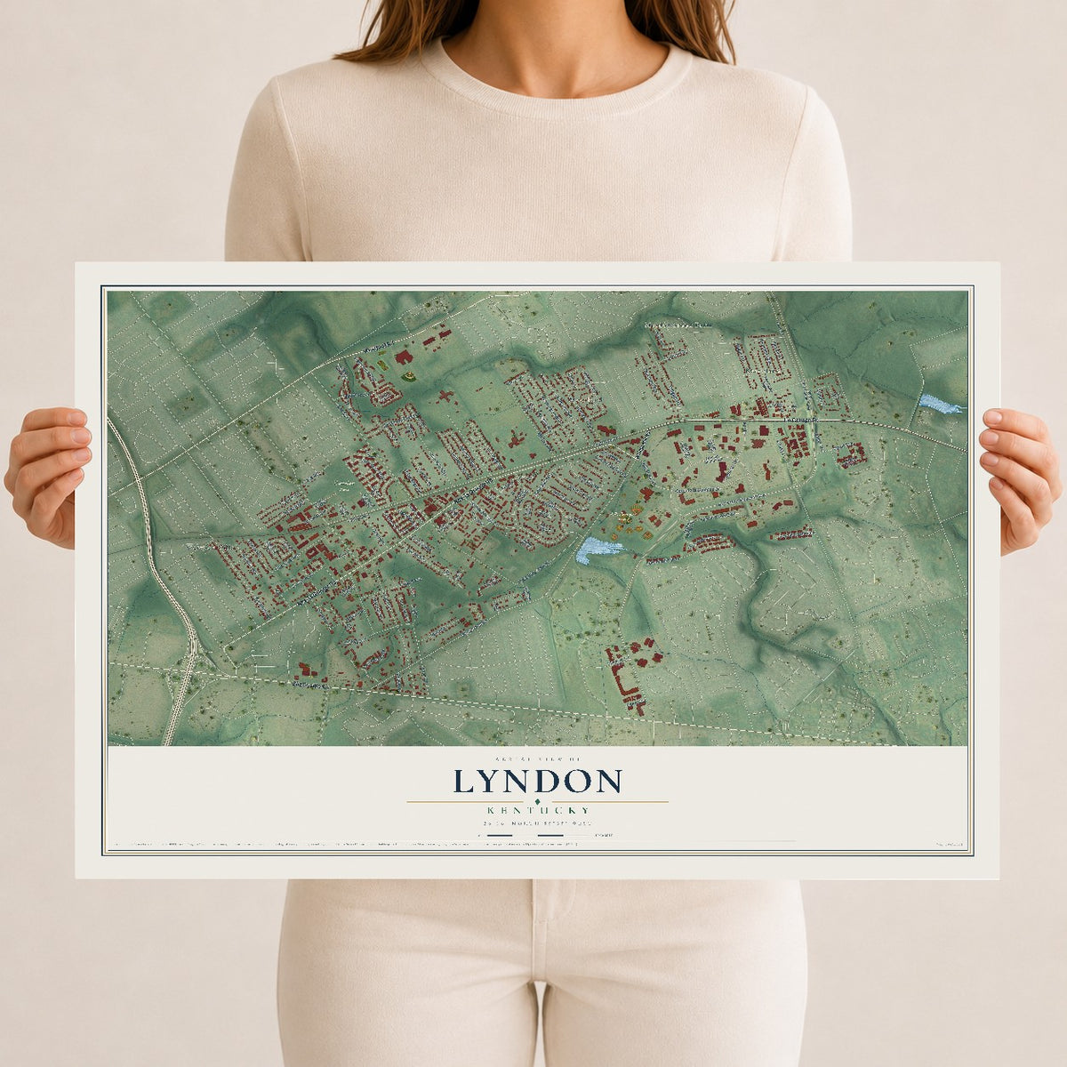 Map of Lyndon, Kentucky, 12 x 18 inch unframed archival matte print