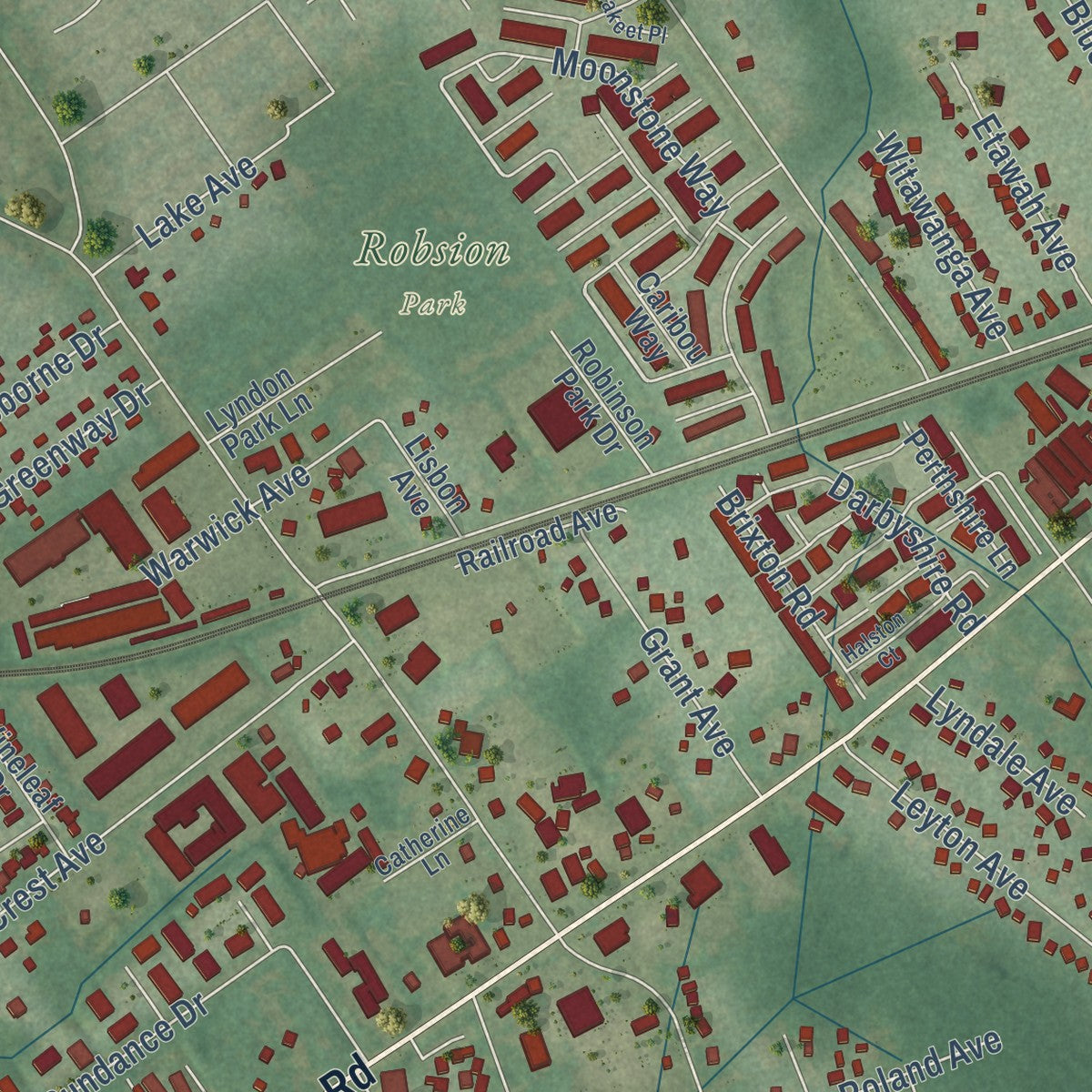 Second close-up of the map of Lyndon, Kentucky print showing more streets and buildings