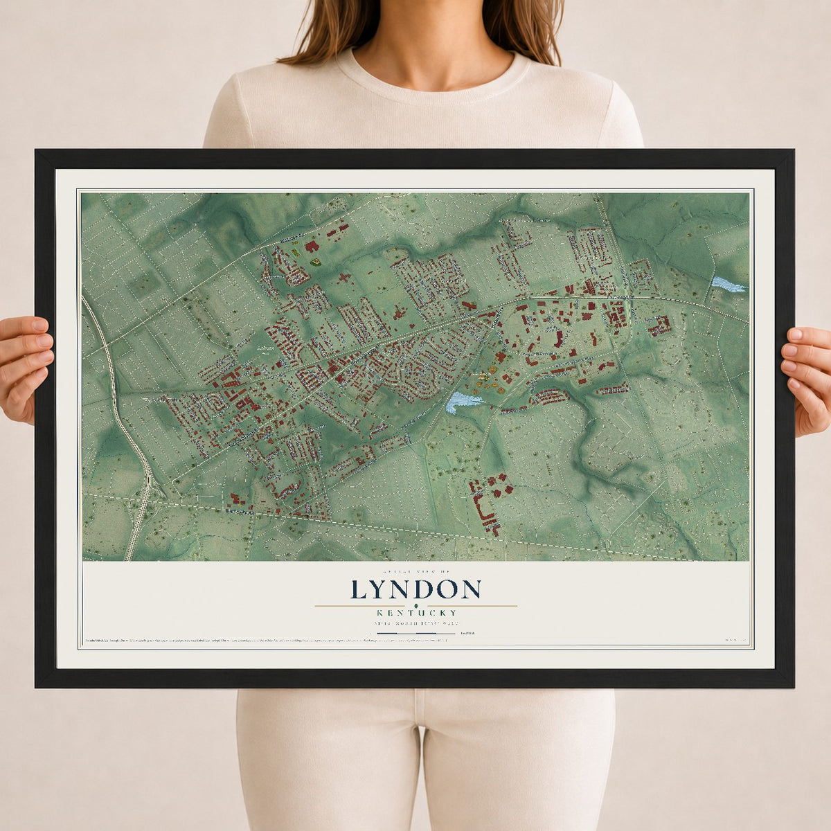 Map of Lyndon, Kentucky, 18 x 24 inch print in a black wood frame