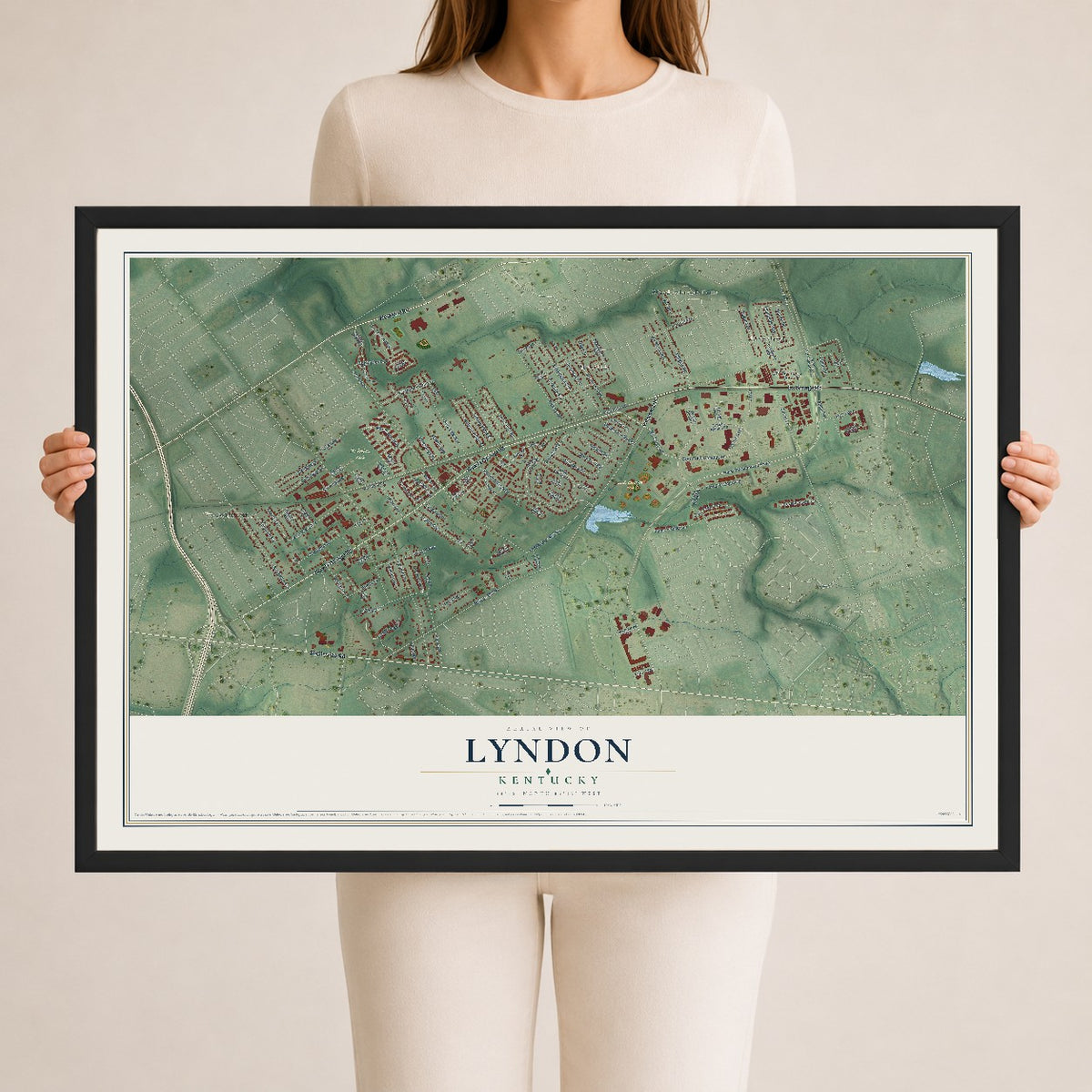 Map of Lyndon, Kentucky, 24 x 36 inch print in a black wood frame