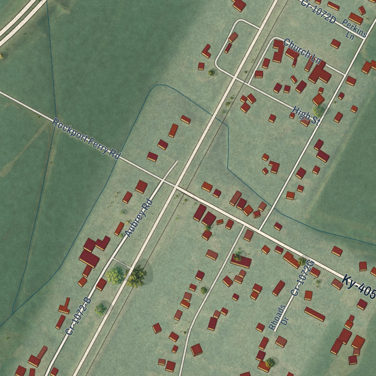 Close-up of the map of Maceo, Kentucky print showing street and building detail