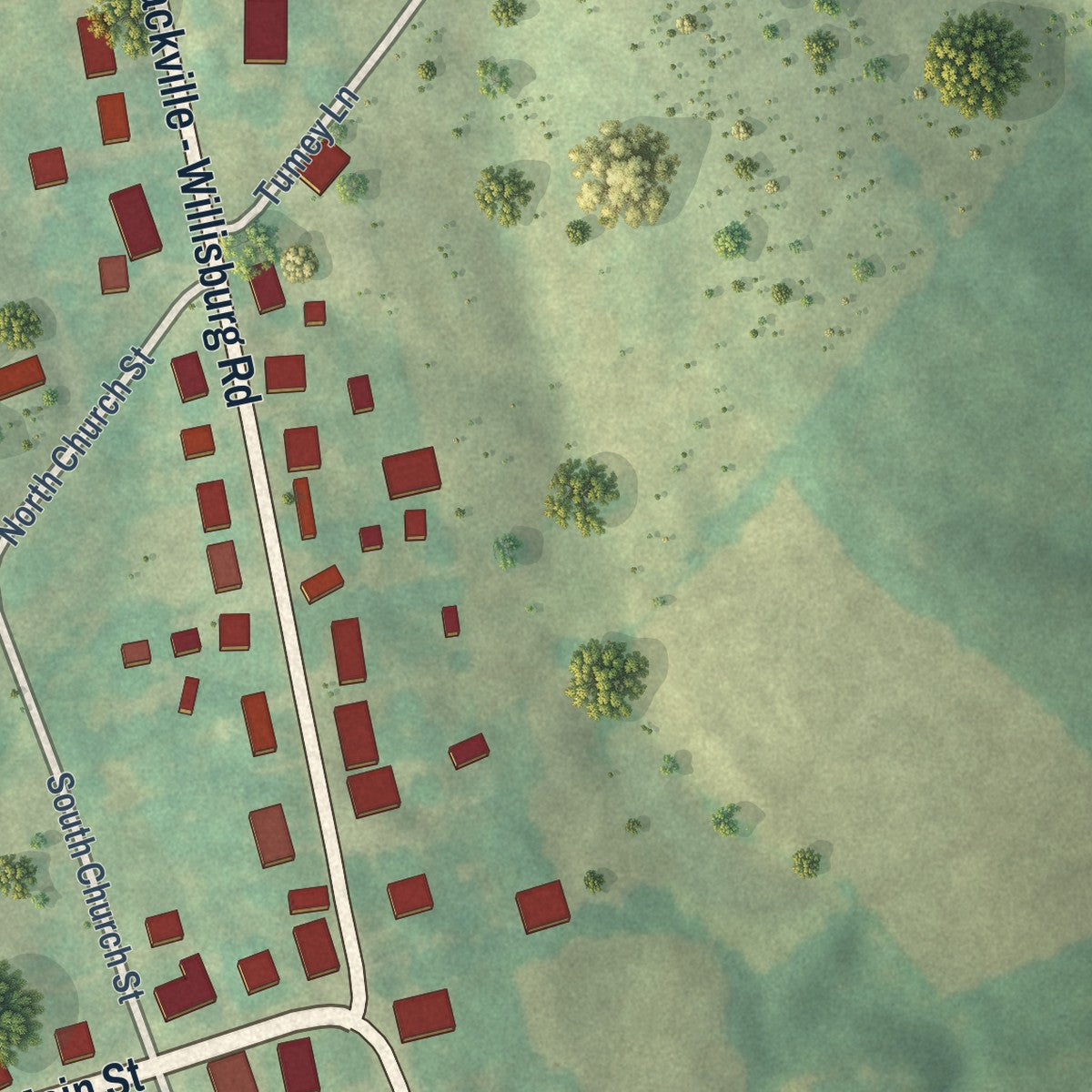 Close-up of the map of Mackville, Kentucky print showing street and building detail