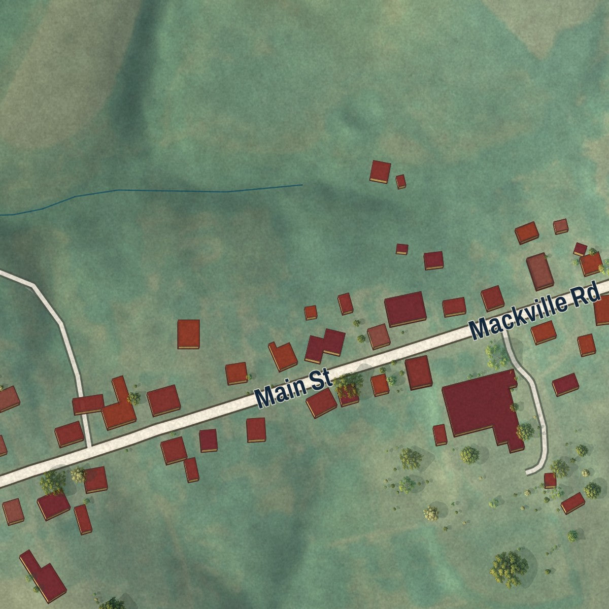 Second close-up of the map of Mackville, Kentucky print showing more streets and buildings