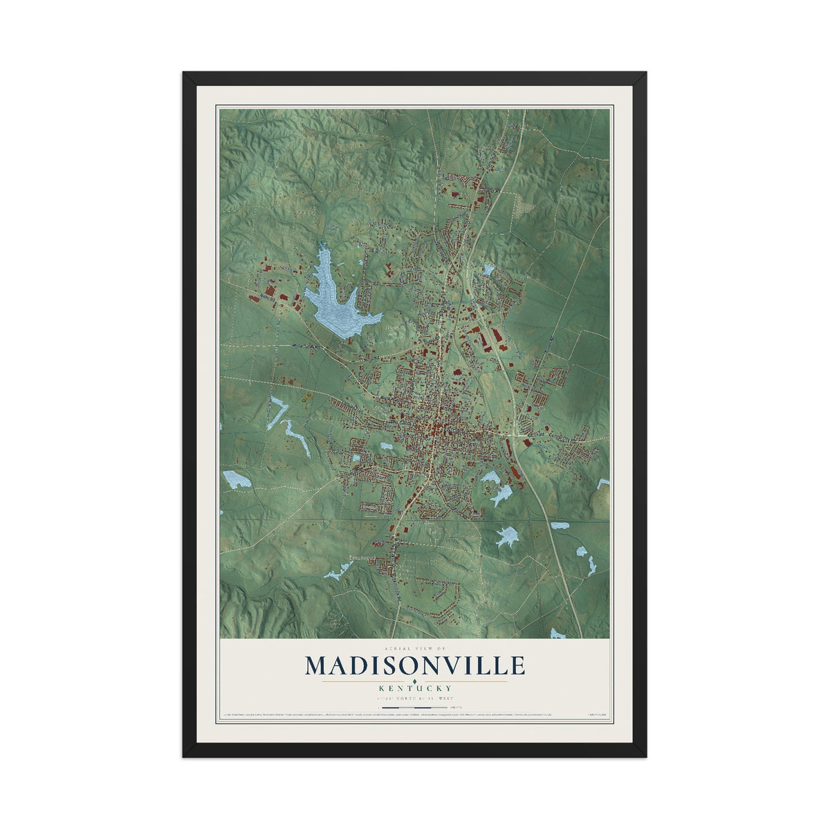 Map of Madisonville, Kentucky, 12 x 18 inch print in a black wood frame