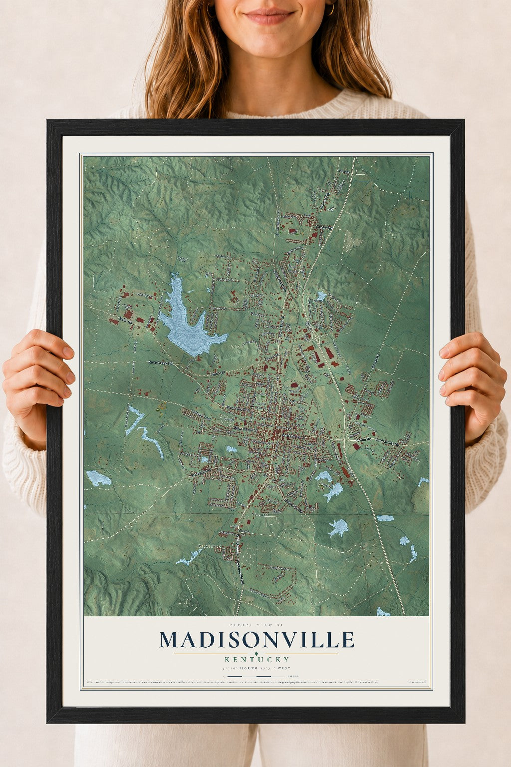 Map of Madisonville, Kentucky, 18 x 24 inch print in a black wood frame