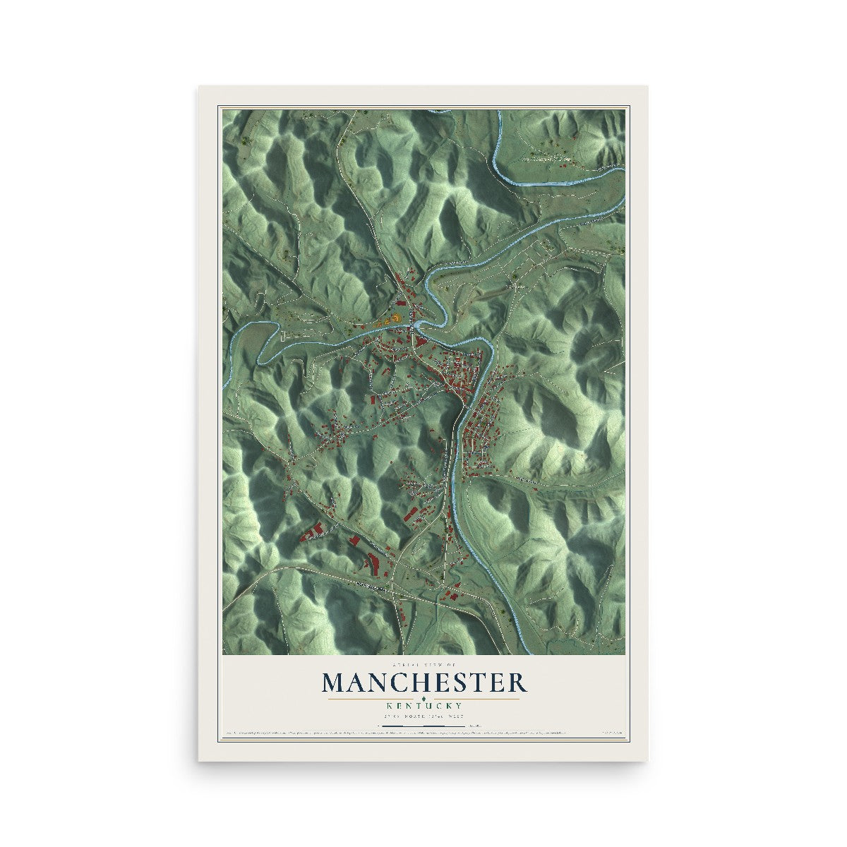 Map of Manchester, Kentucky, 12 x 18 inch unframed archival matte print
