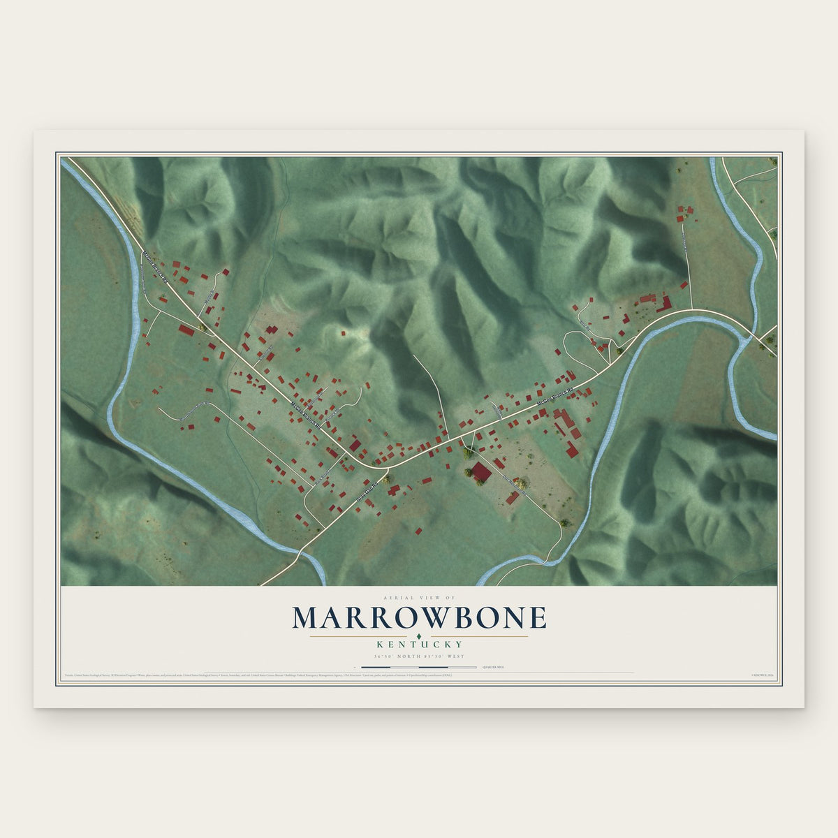 Marrowbone, Kentucky map print, the full design