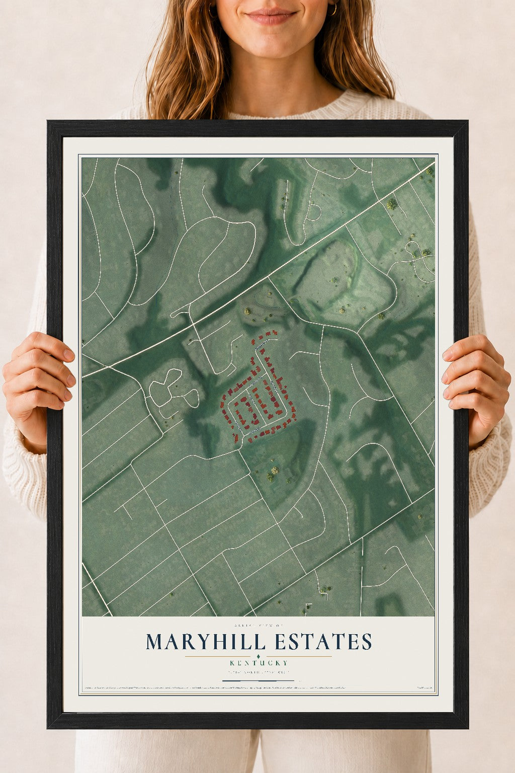 Map of Maryhill Estates, Kentucky, 18 x 24 inch print in a black wood frame