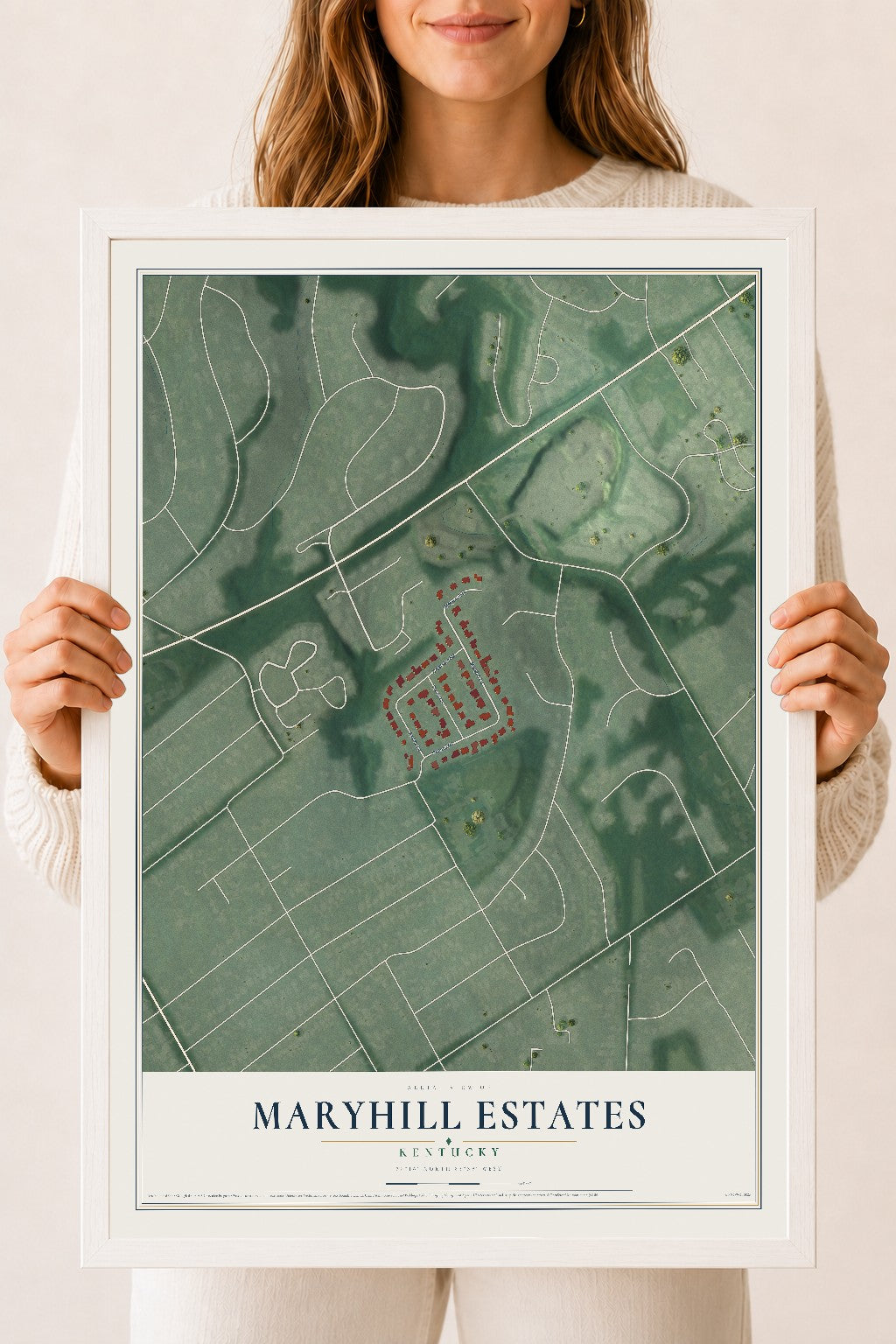 Map of Maryhill Estates, Kentucky, 18 x 24 inch print in a white wood frame