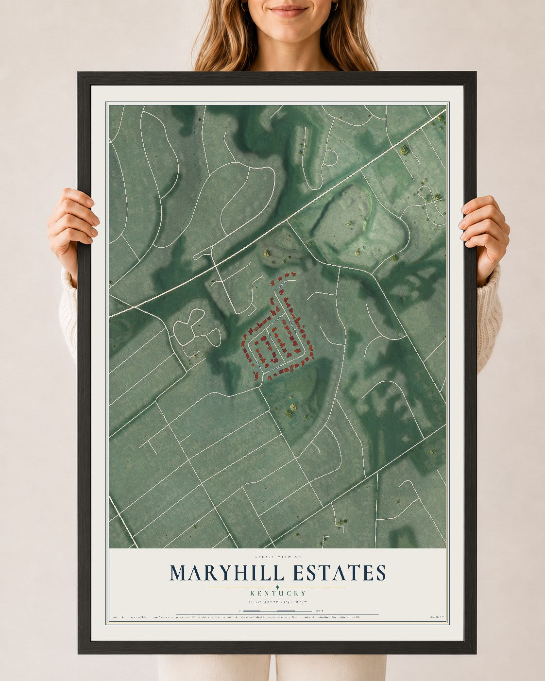 Map of Maryhill Estates, Kentucky, 24 x 36 inch print in a black wood frame