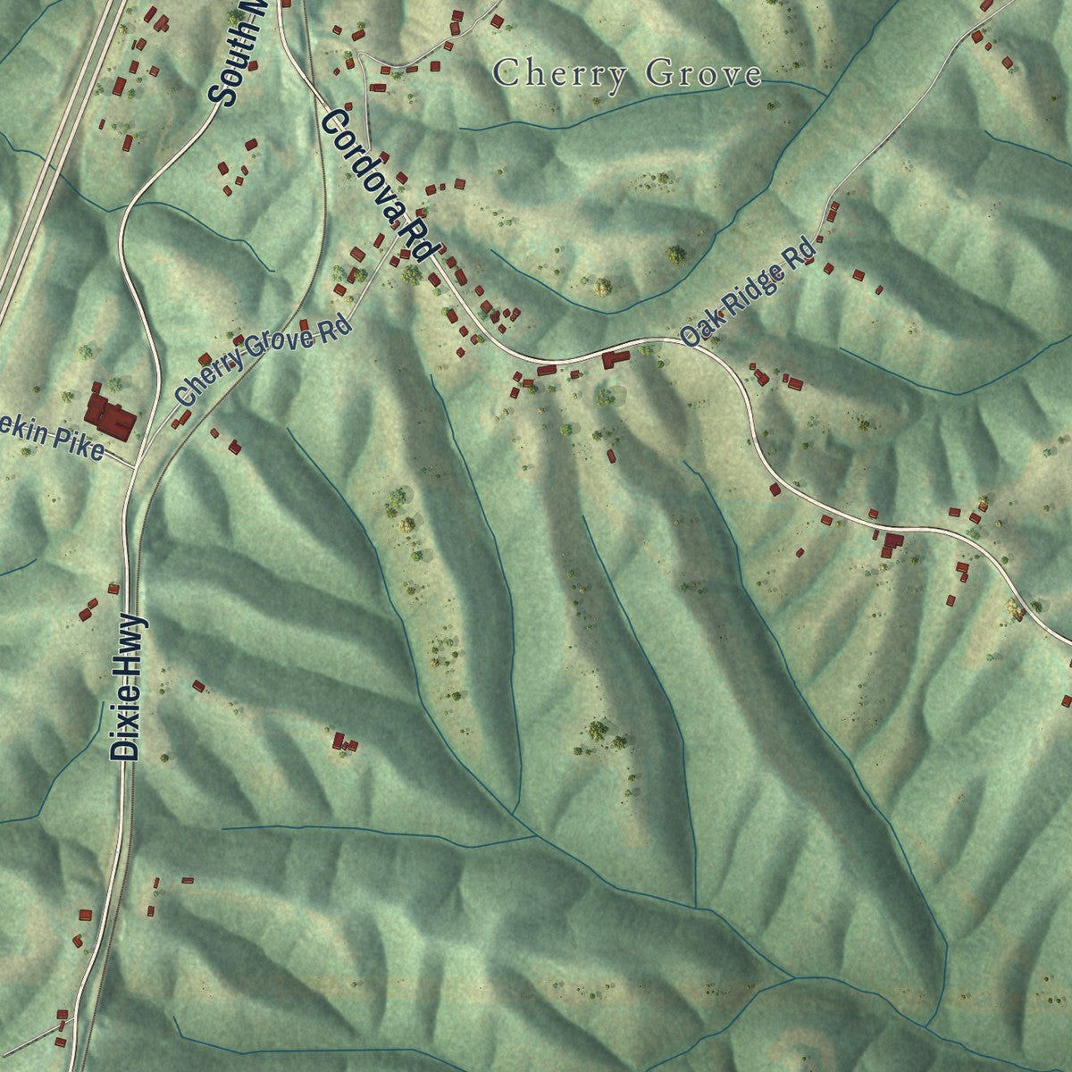 Close-up of the map of Mason, Kentucky print showing street and building detail