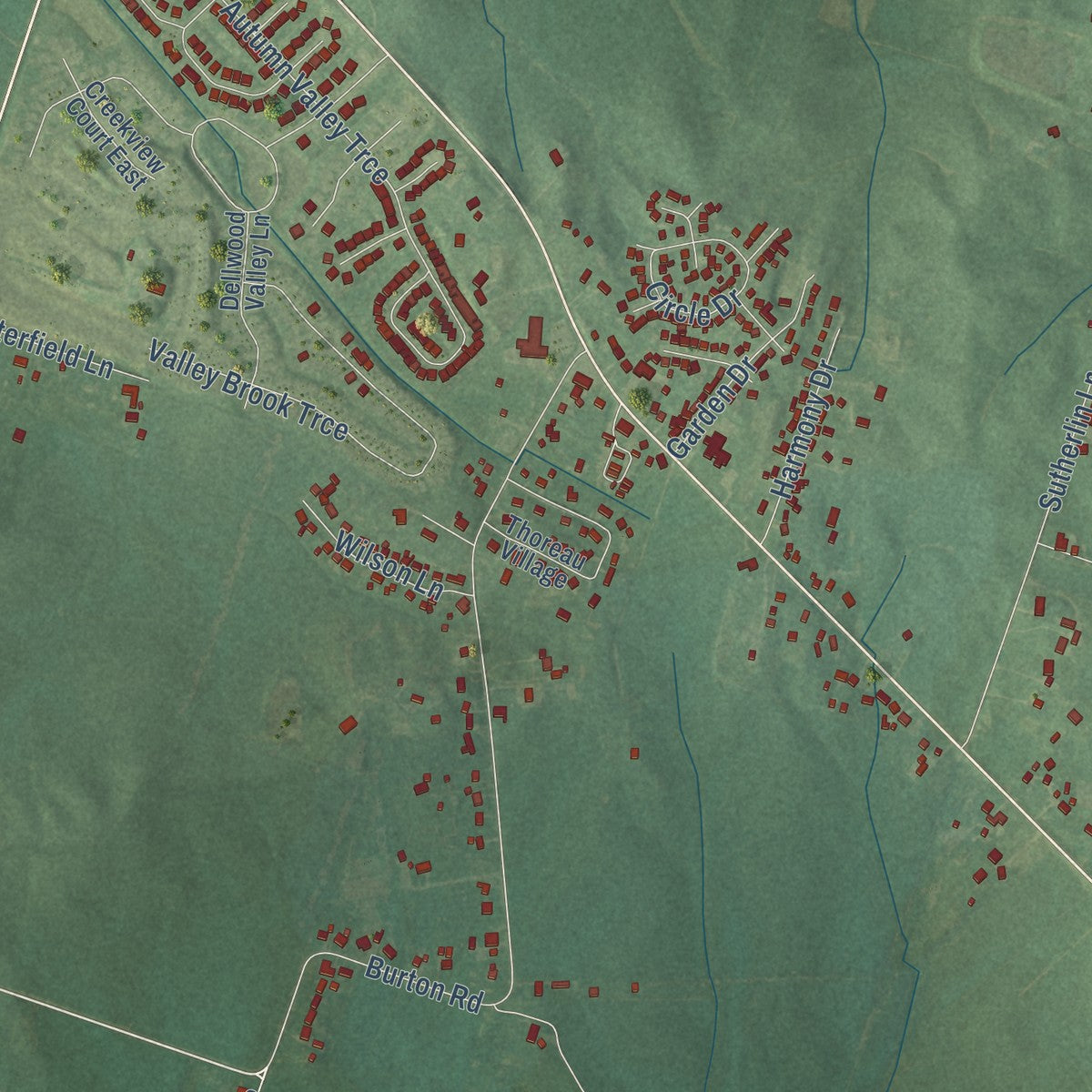 Close-up of the map of Masonville, Kentucky print showing street and building detail