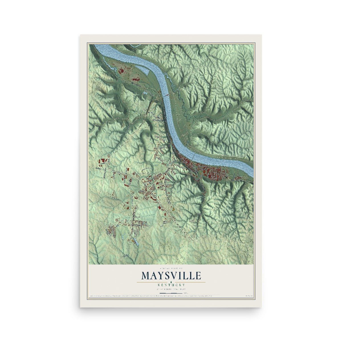 Map of Maysville, Kentucky, 12 x 18 inch unframed archival matte print