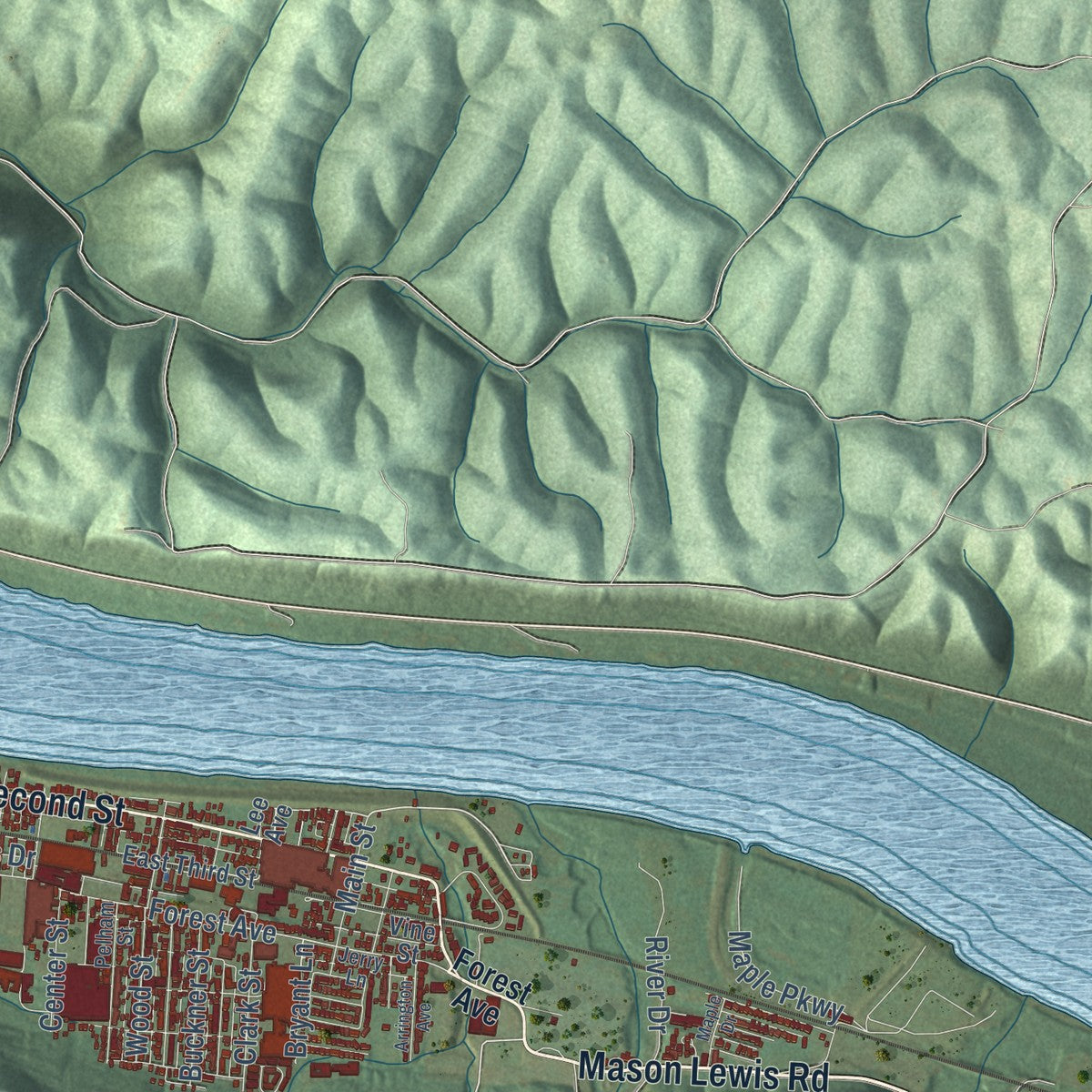 Second close-up of the map of Maysville, Kentucky print showing more streets and buildings