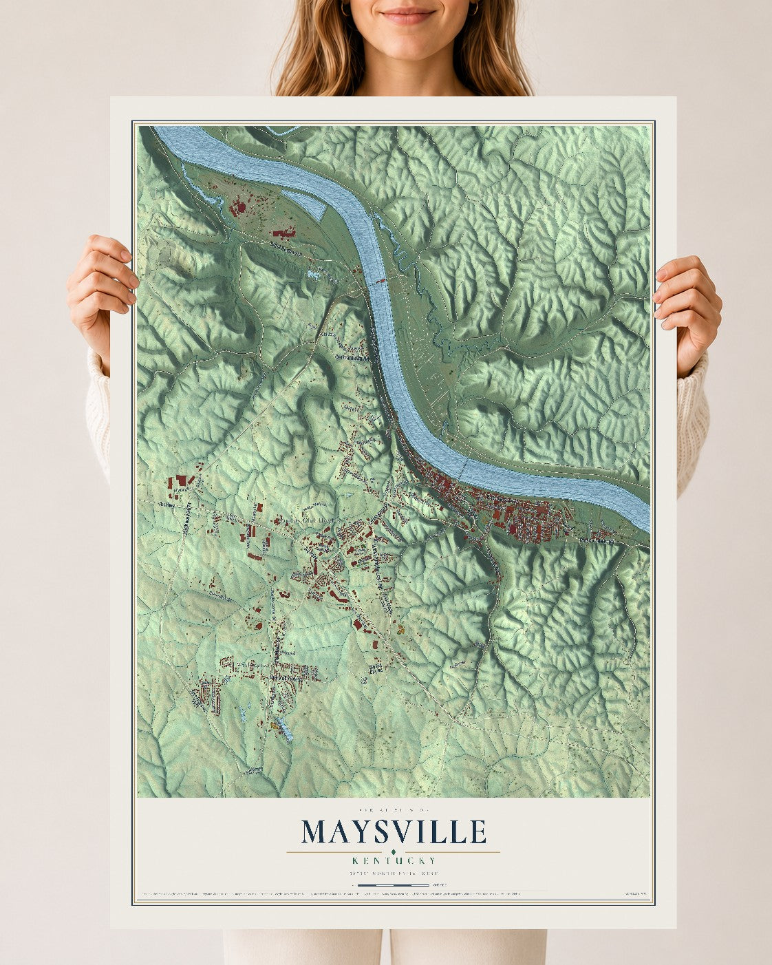 Map of Maysville, Kentucky, 24 x 36 inch unframed archival matte print