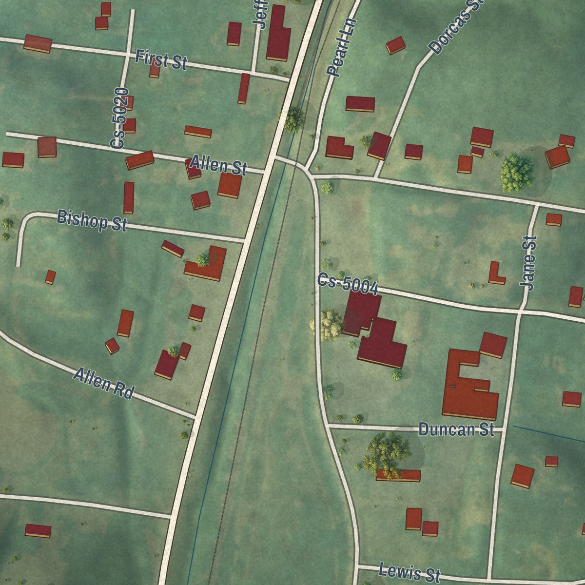 Close-up of the map of McHenry, Kentucky print showing street and building detail