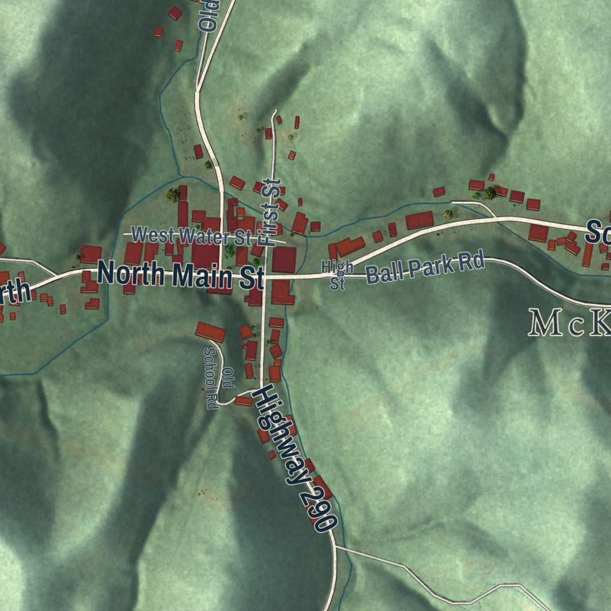 Second close-up of the map of McKee, Kentucky print showing more streets and buildings