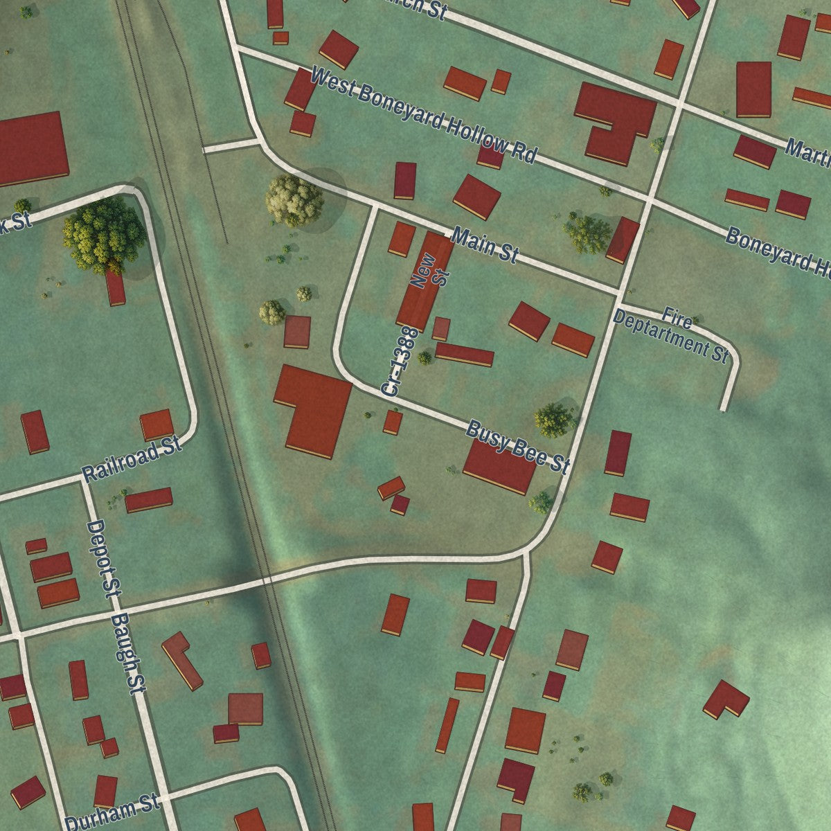 Close-up of the map of McKinney, Kentucky print showing street and building detail