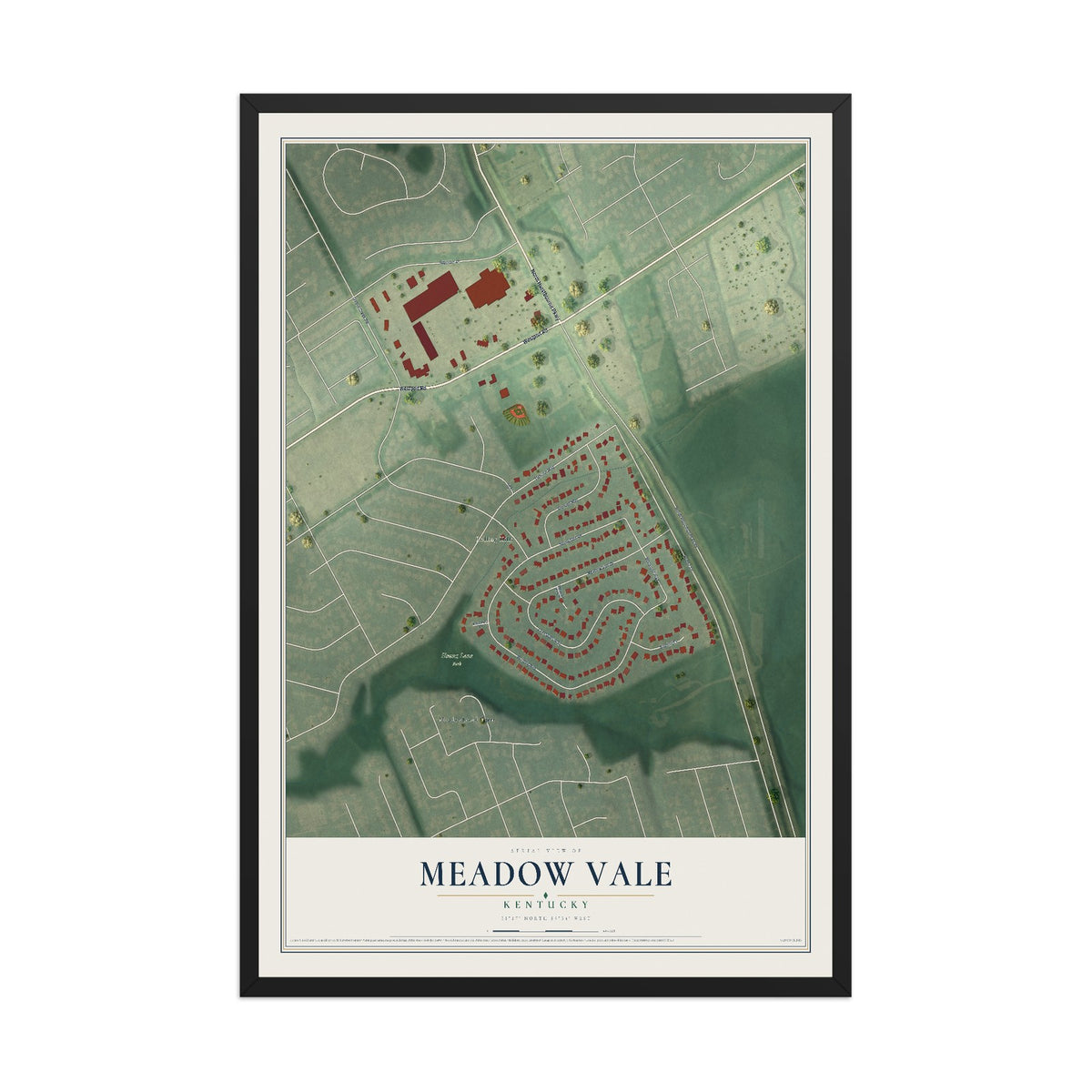 Map of Meadow Vale, Kentucky, 12 x 18 inch print in a black wood frame
