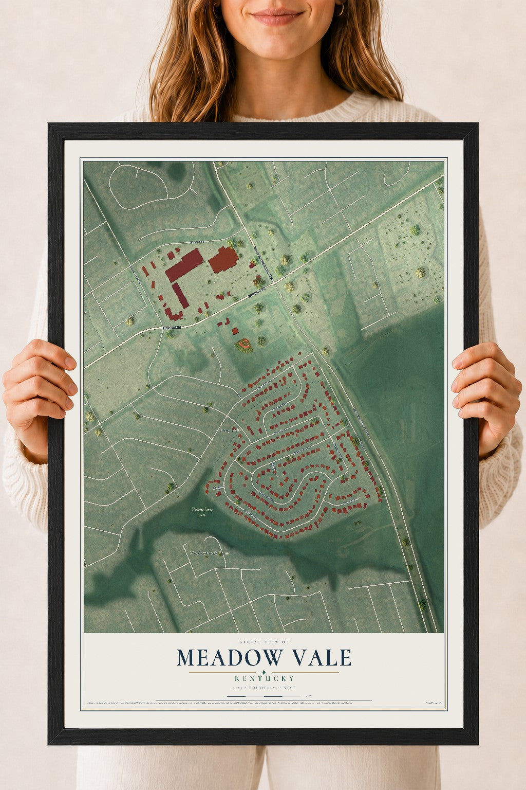 Map of Meadow Vale, Kentucky, 18 x 24 inch print in a black wood frame
