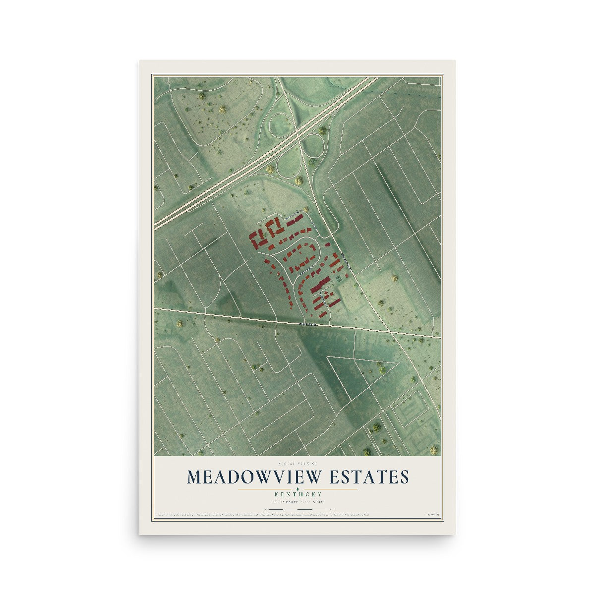 Map of Meadowview Estates, Kentucky, 12 x 18 inch unframed archival matte print