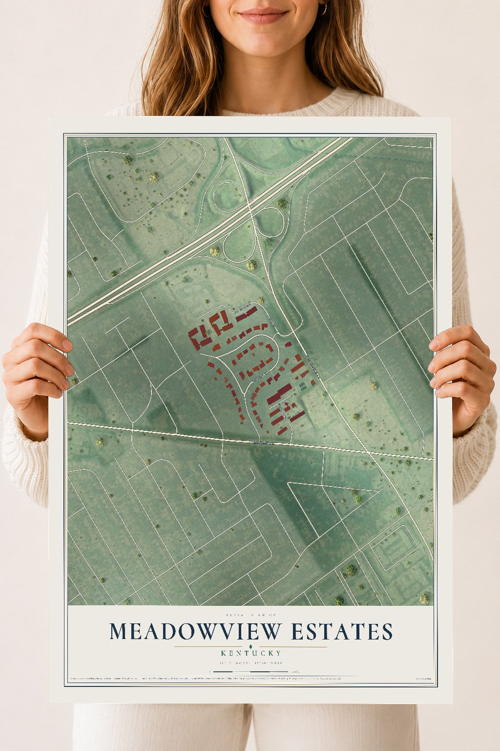 Map of Meadowview Estates, Kentucky, 18 x 24 inch unframed archival matte print