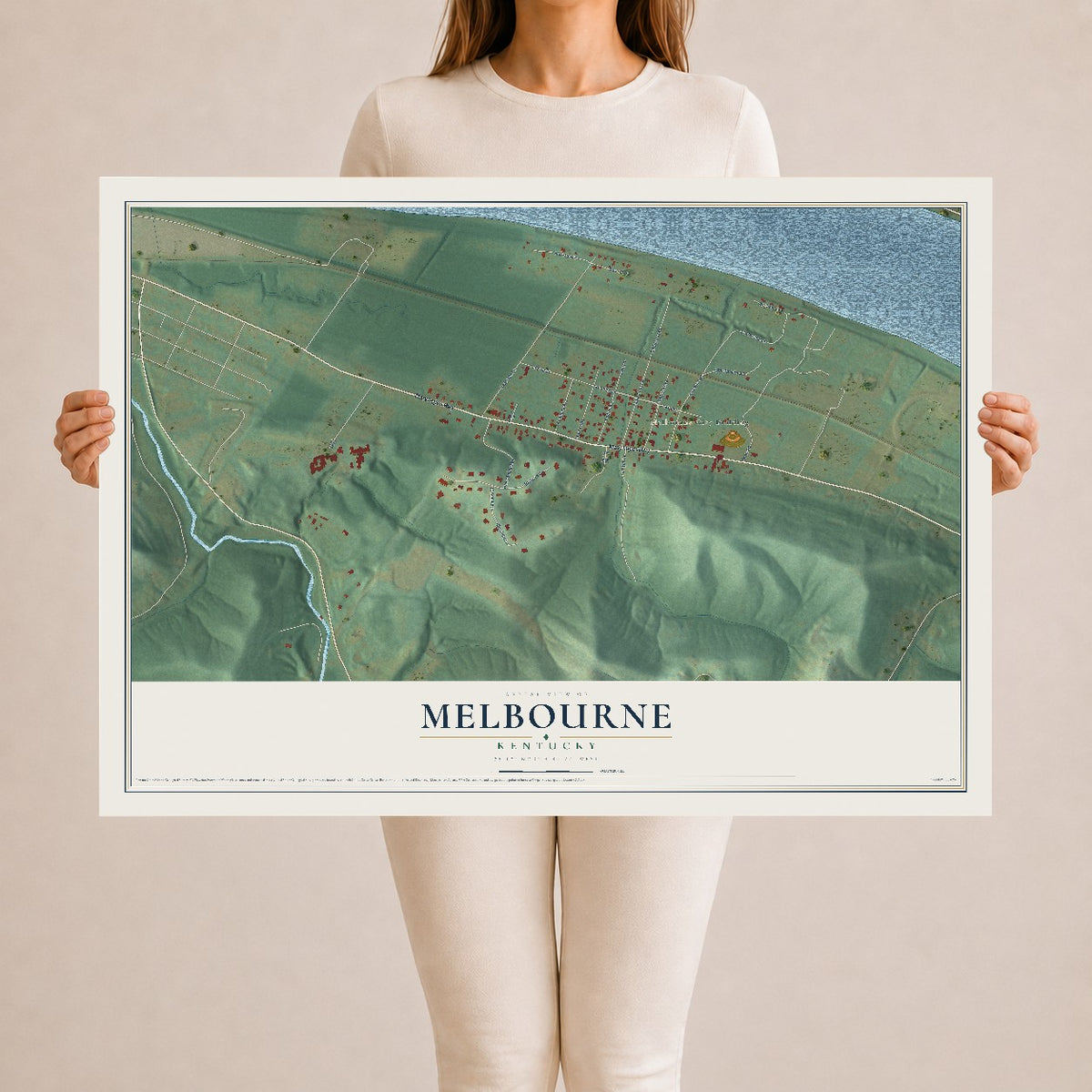 Map of Melbourne, Kentucky, 24 x 36 inch unframed archival matte print