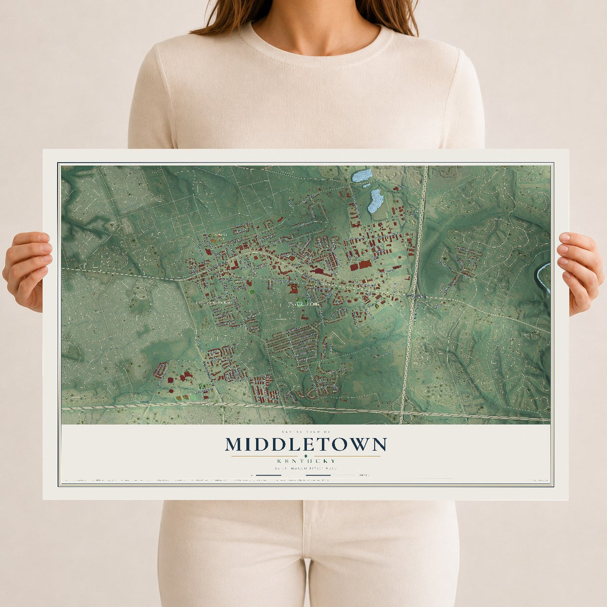Map of Middletown, Kentucky, 12 x 18 inch unframed archival matte print
