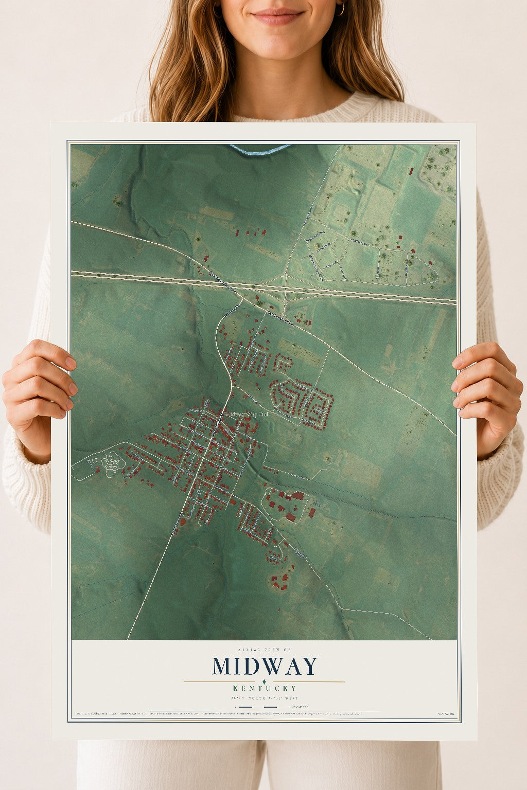 Map of Midway, Kentucky, 18 x 24 inch unframed archival matte print