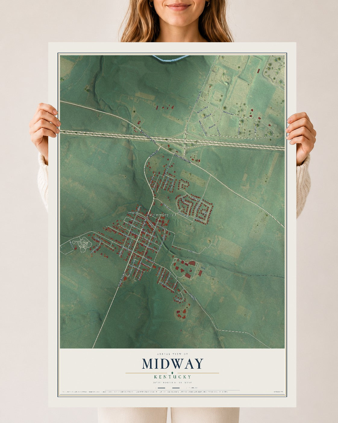 Map of Midway, Kentucky, 24 x 36 inch unframed archival matte print