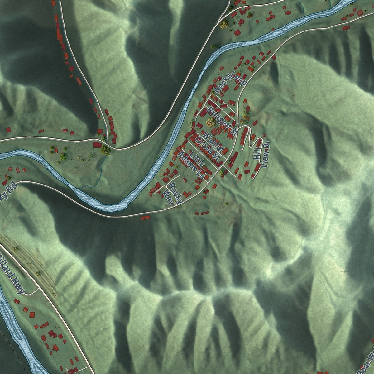 Close-up of the map of Millard, Kentucky print showing street and building detail